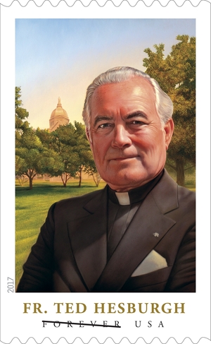 Rev. Theodore Hesburgh's Forever stamp honors the Syracuse native 100 years after he was born in the city.
