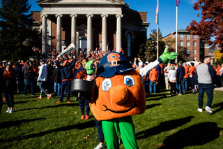 With the game falling on Halloween weekend, Otto joined in on the festivities and dressed as a leprechaun to poke fun at Notre Dame. 