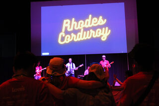 Student band Rhodes Corduroy performs for the dancers at OttoTHON. The band was one of the student groups that took to the stage at the dance marathon on Sunday. 