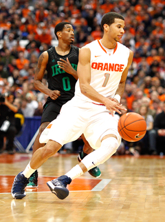 Michael Carter Williams drives from the point in Monday night's 63-47 SU win against Notre Dame in the Carrier Dome. Carter-Williams dished out eight assists.