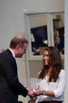 Remembrance Scholar Isabel Firpo, an industrial and interaction design major, participates in the Presentation of the Remembrance Scholars portion of the convocation ceremony.