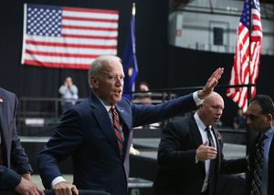 Vice President Joe Biden waves goodbye to a crowd of hundreds of people in Syracuse in October 2014. The SU alumnus announced Wednesday that he will not run for president.