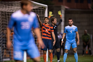 Louis Cross (5) usually sweeps across the box toward the near post on corner kicks to create dangerous chances. He and the Orange haven't been very successful on their last 43 corners, scoring just once.