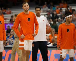 Matthew Moyer (white polo) will redshirt the 2016-17 season. He missed time during the preseason due to an injury.