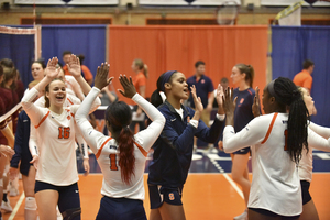 In this photo, from the Orange's ACC-opening win over Boston College, Syracuse won 3-1, as well, relying on the same steady contributors. 