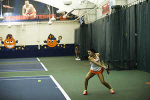 Miranda Ramirez, pictured last season, made her season debut against Colgate and won in first doubles and second singles.