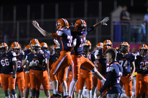 Michael Nigro (No. 35) made two special teams' tackles deep in Corcoran's own territory to help Liverpool win Friday's field-position battle. 