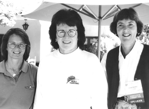 Rosemary De Hoog (right) takes a photo with Billie Jean King (center) and Bev Raws (left) in La Quinta, California, in 1994 at a USPTA conference.