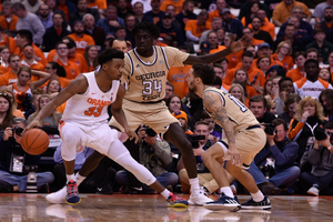 Elijah Hughes, pictured against Georgia Tech in 2019, scored 33 points in 34 minutes against the Yellow Jackets earlier this year.