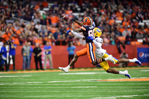 In Syracuse's loss to Pittsburgh last season, Taj Harris caught a 94-yard touchdown pass.