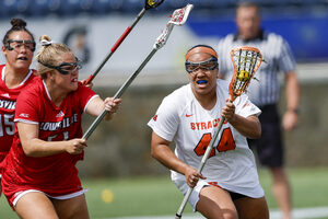 Emma Ward (No. 44) registered four points as Syracuse defeated Louisville 17-8 in the ACC Quarterfinals. 