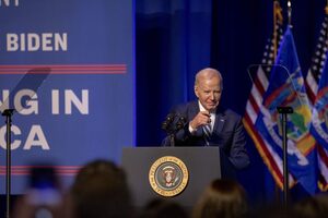 President Joe Biden delivers a speech at the Syracuse Museum of Science and Technology Thursday afternoon. His visit followed the awarding of a $6.1 billion federal grant towards Micron Technology's efforts to build a semiconductor manufacturing plant in Clay, New York.