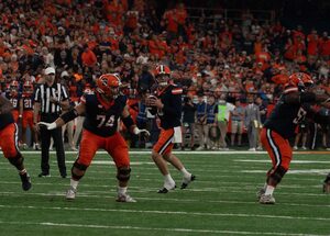 Kyle McCord (No. 6) threw for a career-high 354 yards and four touchdowns in Syracuse's win over Ohio.