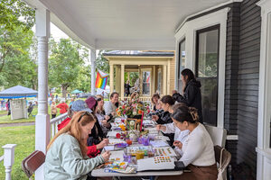 Art on the Porches attendees work with instructors to create simple compositions of expressive still life works and portraits. The workshop was open to artists of all skill levels. 