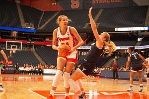 Izabel Varejão scored 12 points and grabbed 11 rebounds in SU's 78-50 win over Yale.