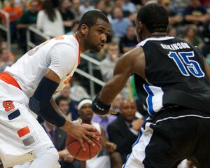 James Southerland looks to make a move against UNC Asheville forward Jeremy Atkinson on Thursday. Southerland finished with a team-high 15 points and hit clutch shots down the stretch for the Orange.