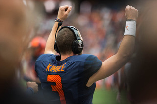 Sophomore quarterback Mitch Kimble signals in plays. He did not see action in the game. 