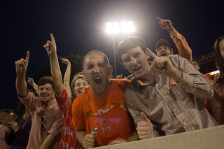 Clemson fans show excitement prior to kickoff. 