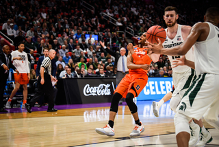 Syracuse’s defense mounted nearly every Spartan first-chance and maintained the gridlock defense that powered it past high-powered offenses in Arizona State, Texas Christian and now Michigan State.